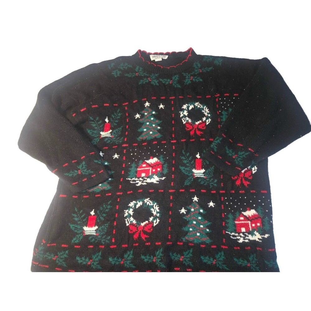 Vintage Private Eyes Ugly Holiday Sweater Black Women’s Size 3XL Grannycore 80s